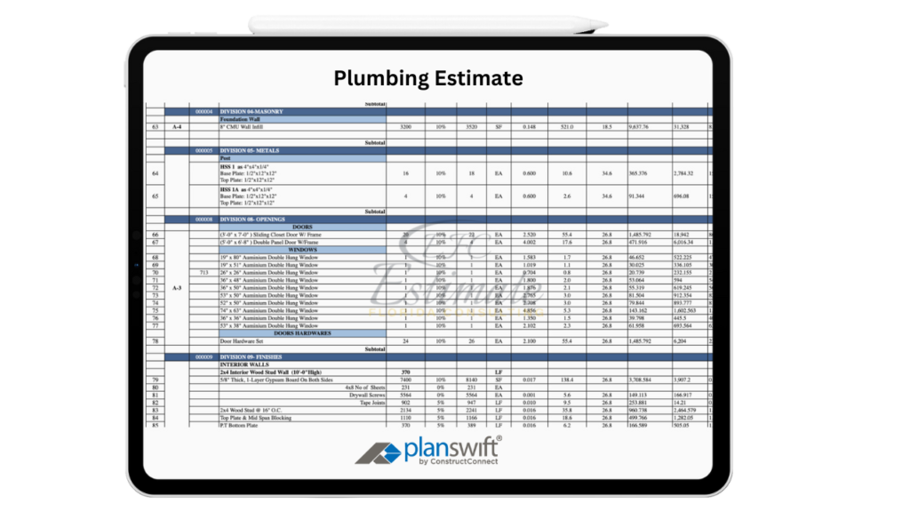 Plumbing Estimate