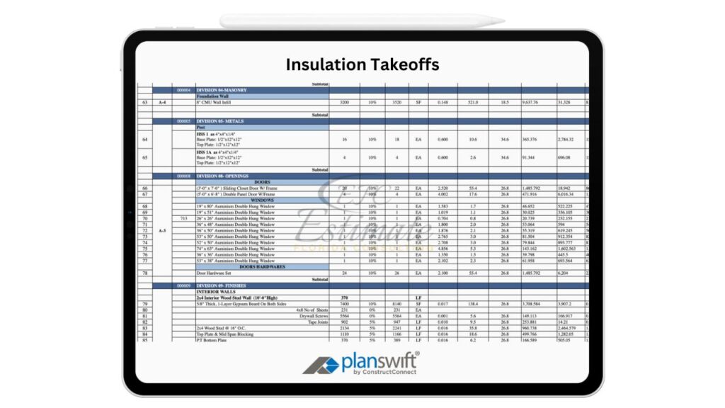 Insulation Takeoff Service