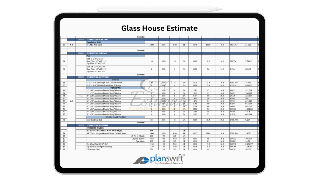 Glass House Estimate