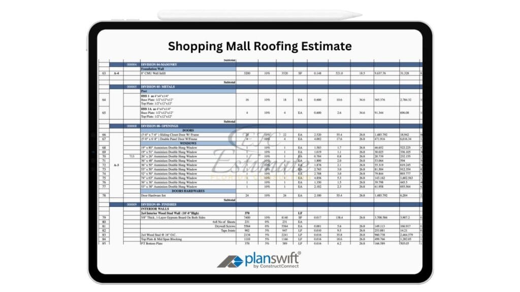 Shopping Mall Roofing Estimate