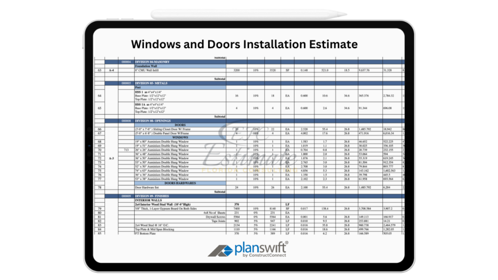 Windows and Doors Installation Estimate