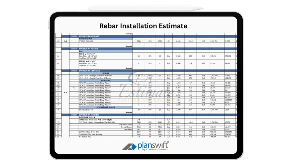 Rebar Installation Estimate