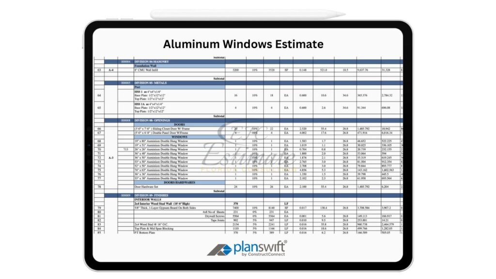 Aluminum Windows Estimate