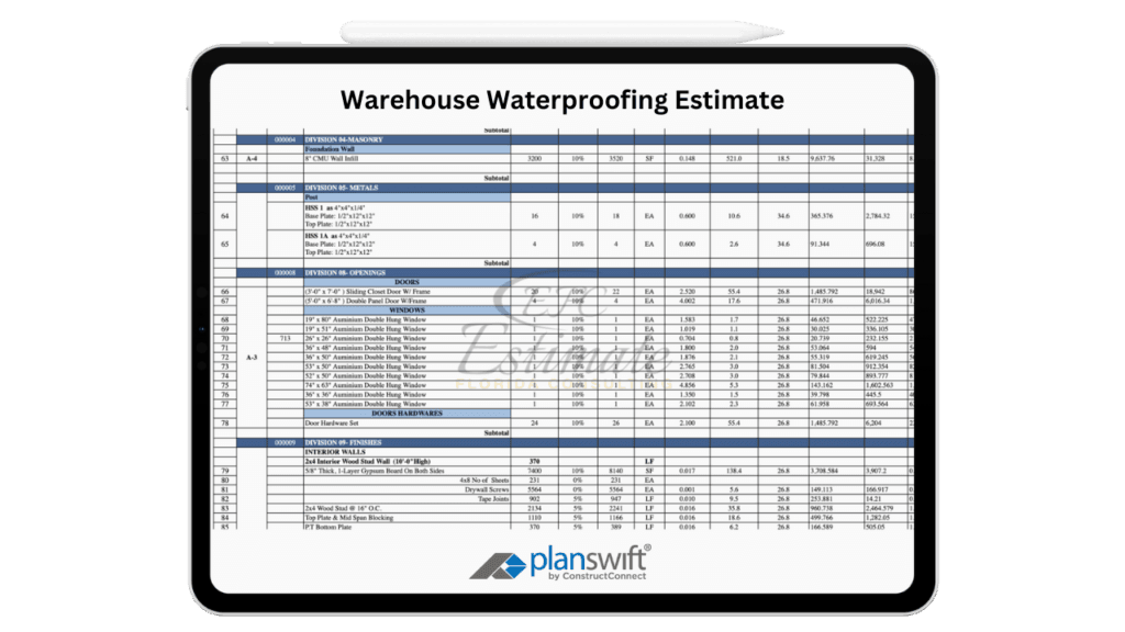 Warehouse Waterproofing Estimate