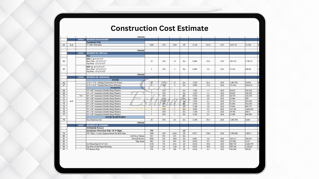 Construction Cost Estimator in St. Pete Beach