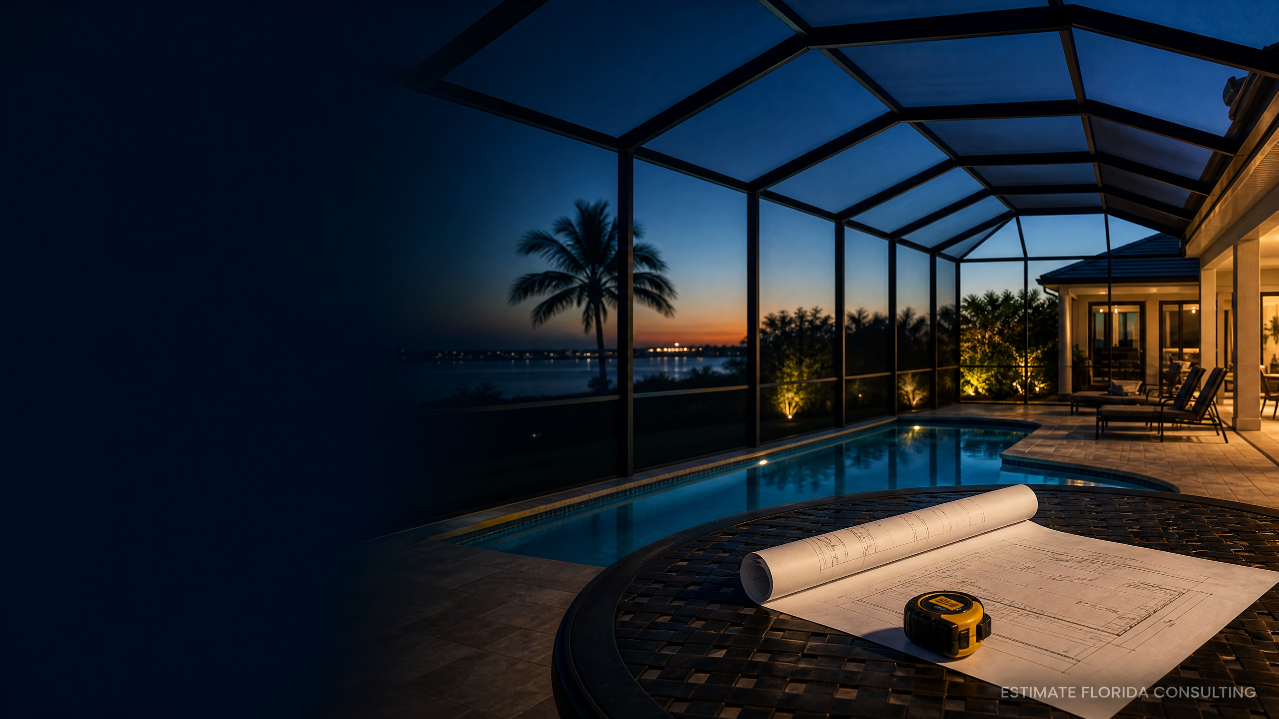 Florida pool screen enclosure planning workspace with screened lanai and pool