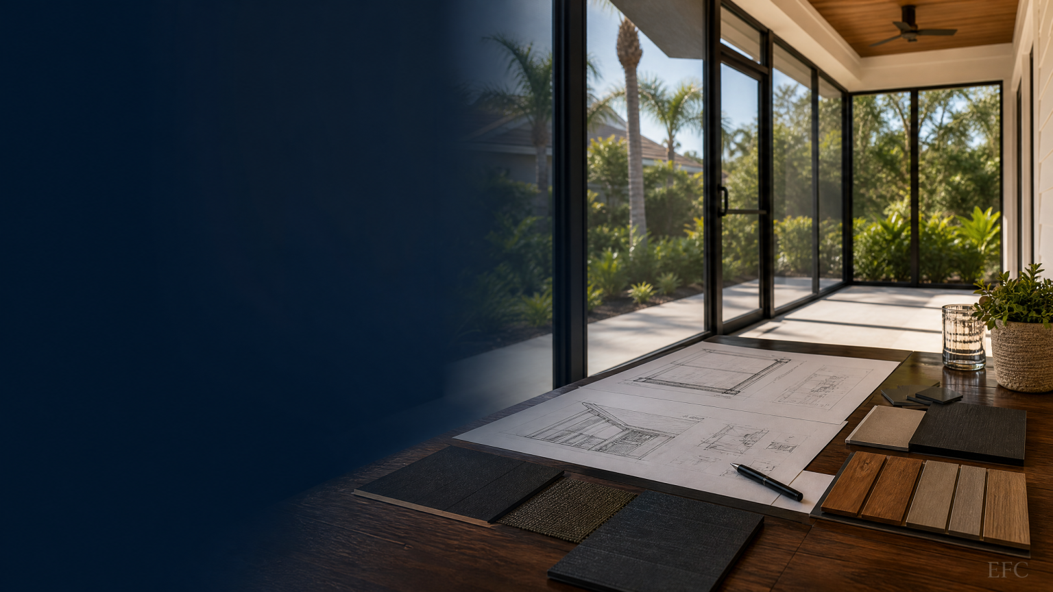 Screened porch addition planning materials and quantity takeoff workspace